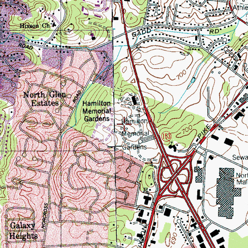 Topographic Map of Hamilton Memorial Gardens, TN
