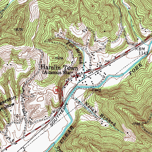 Topographic Map of Hamlin Town, TN