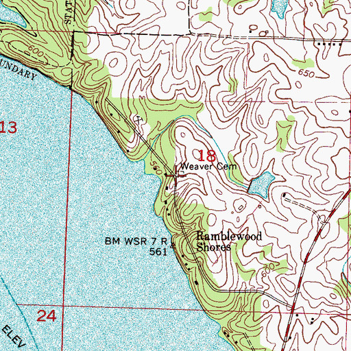 Topographic Map of Weaver Cemetery, AL