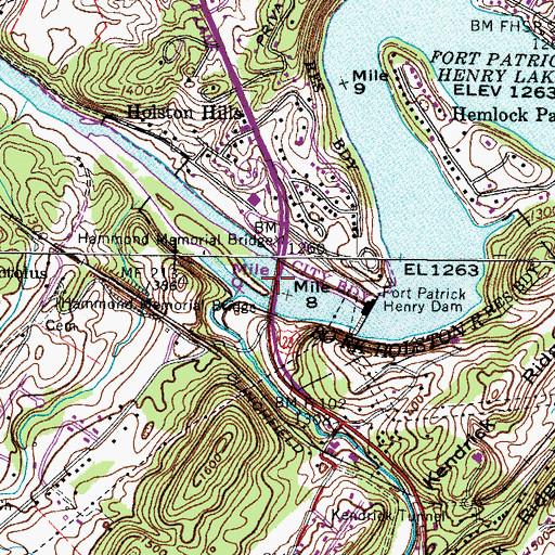Topographic Map of Hammond Memorial Bridge, TN