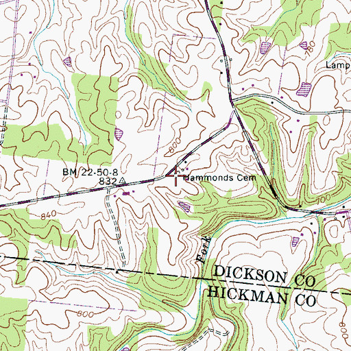 Topographic Map of Hammonds Cemetery, TN