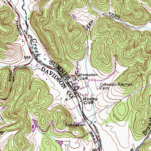 Topographic Map of Hampden Cemetery, TN