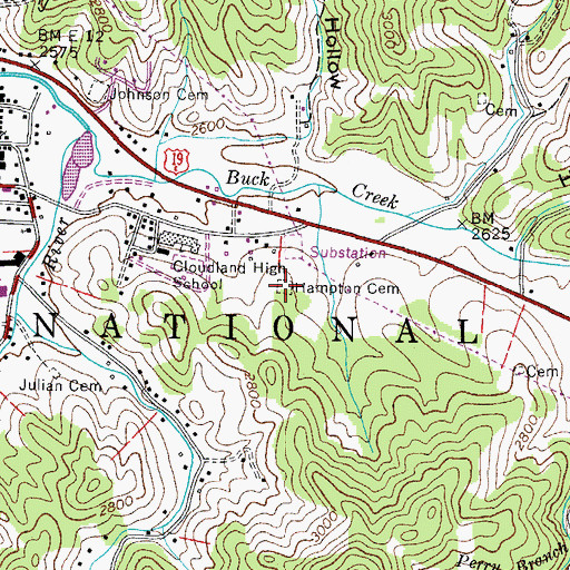 Topographic Map of Hampton Cemetery, TN