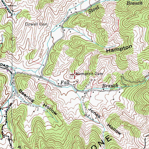 Topographic Map of Hampton Cemetery, TN
