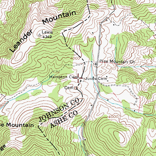 Topographic Map of Hampton Cemetery, TN