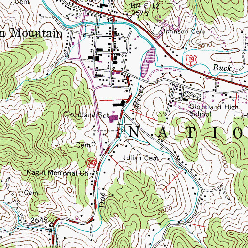 Topographic Map of Hampton Creek, TN