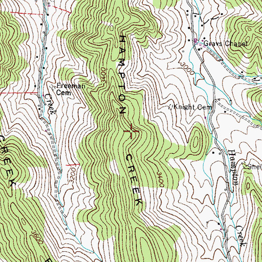 Topographic Map of Hampton Creek Ridge, TN