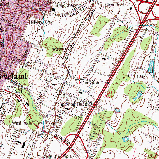 Topographic Map of Hampton Drive Church, TN