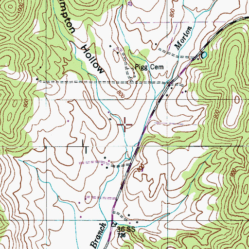Topographic Map of Hampton Hollow, TN