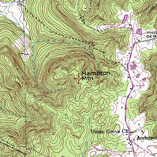 Topographic Map of Hampton Mountain, TN