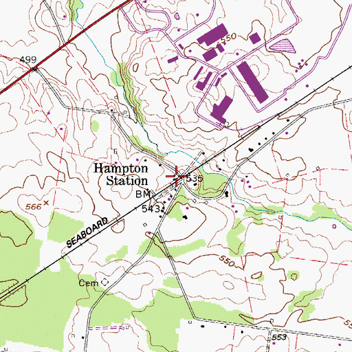 Topographic Map of Hampton Station, TN