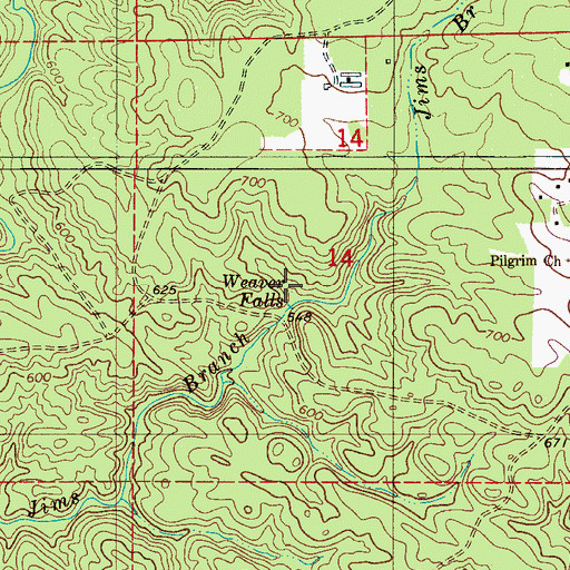 Topographic Map of Weaver Falls, AL
