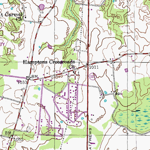 Topographic Map of Hamptons Crossroads Church, TN