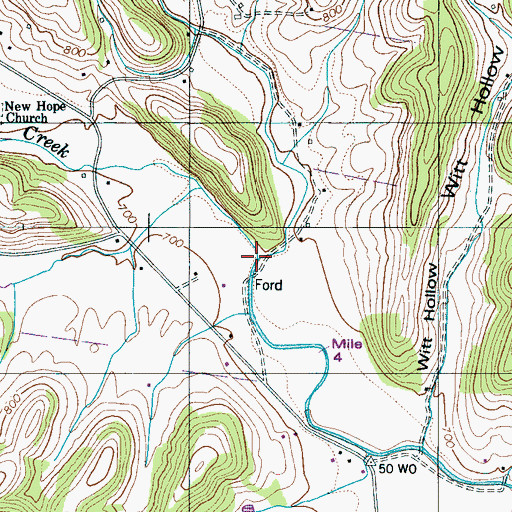 Topographic Map of Hams Creek, TN