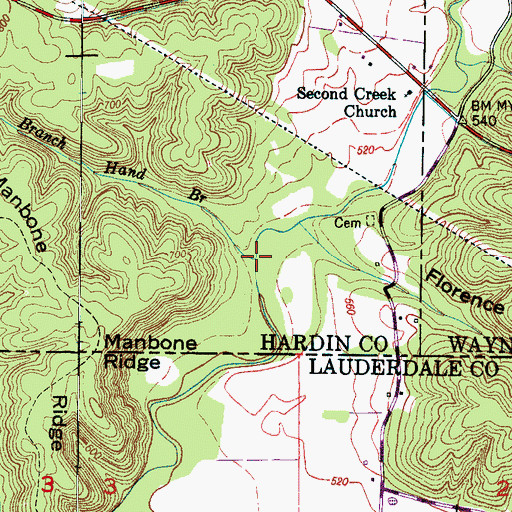 Topographic Map of Hand Branch, TN