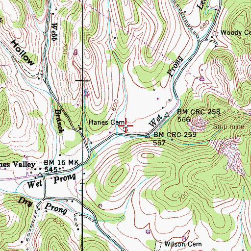 Topographic Map of Hanes Cemetery, TN