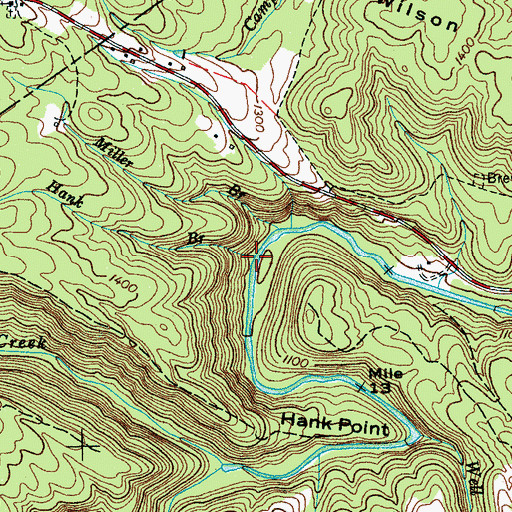 Topographic Map of Hank Branch, TN