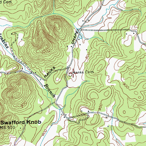 Topographic Map of Hanks Cemetery, TN