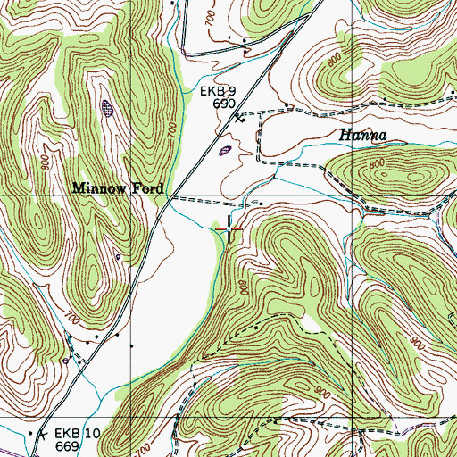 Topographic Map of Hanna Branch, TN