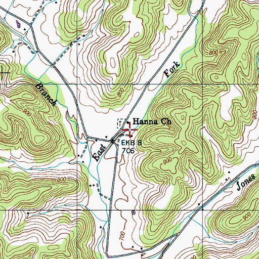 Topographic Map of Hanna Church, TN