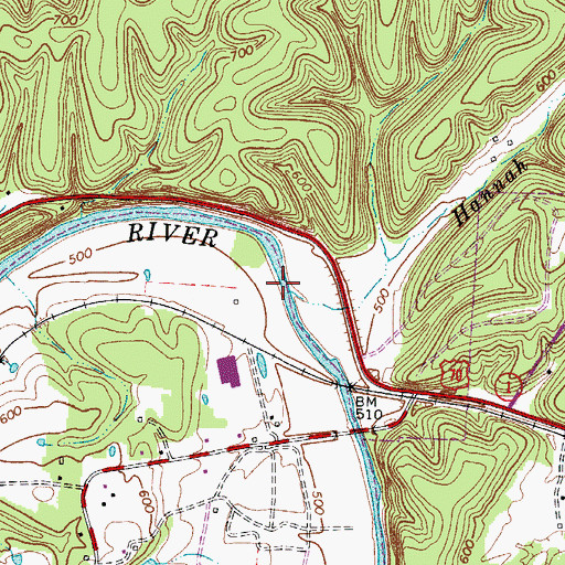 Topographic Map of Hannah Branch, TN