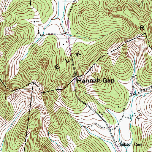 Topographic Map of Hannah Gap, TN