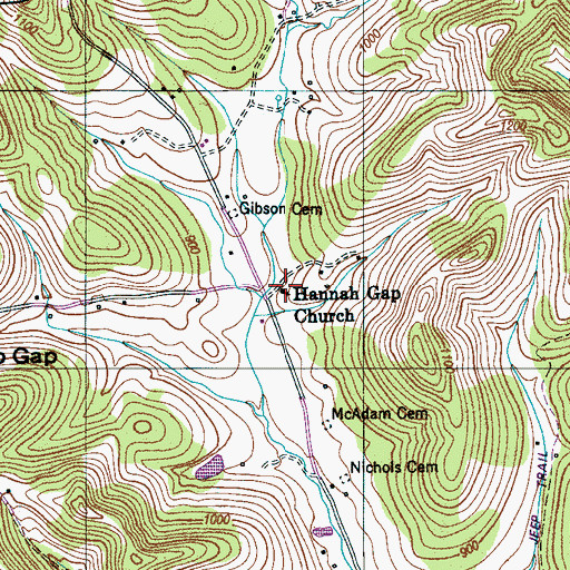 Topographic Map of Hannah Gap Church, TN