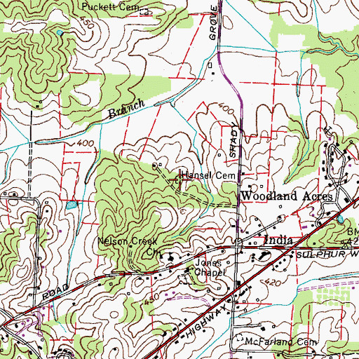 Topographic Map of Hansel Cemetery, TN