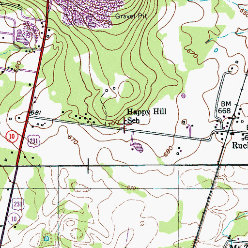 Topographic Map of Happy Hill School, TN