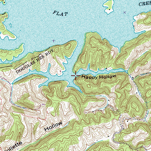 Topographic Map of Happy Hollow, TN