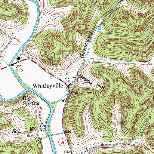 Topographic Map of Happy Hollow, TN