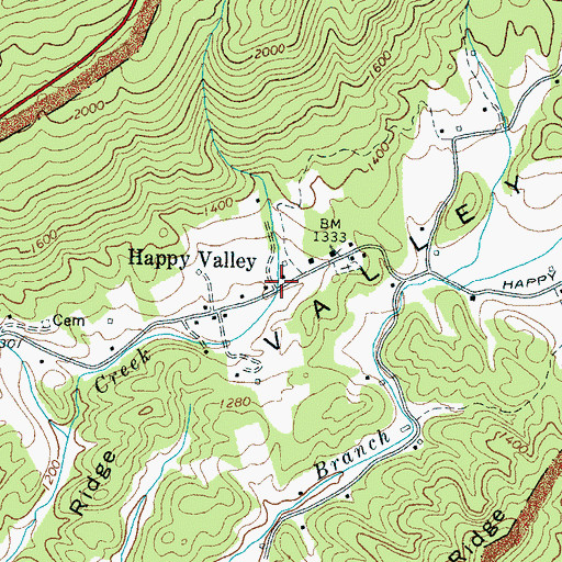Topographic Map of Happy Valley, TN