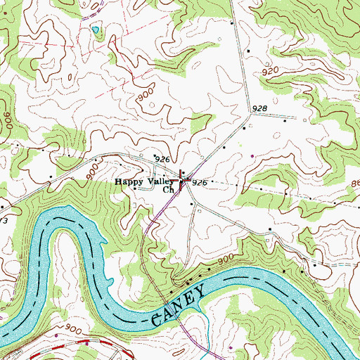 Topographic Map of Happy Valley Church, TN