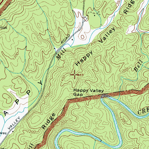 Topographic Map of Happy Valley Ridge, TN