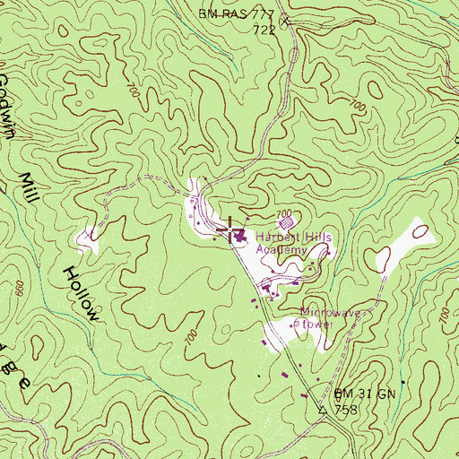 Topographic Map of Harbert Hills Academy, TN