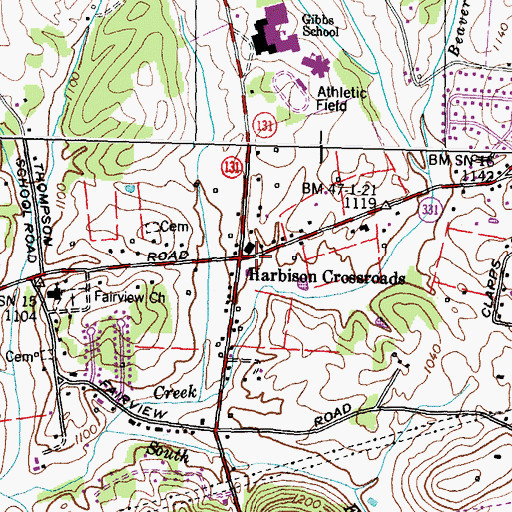 Topographic Map of Harbison Crossroads, TN