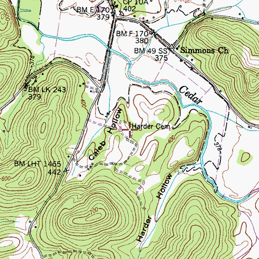 Topographic Map of Harder Cemetery, TN
