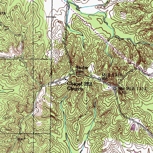 Topographic Map of Harder Cemetery, TN