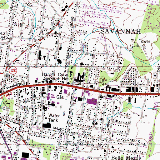 Topographic Map of Hardin Medical Center, TN