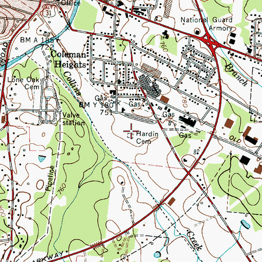 Topographic Map of Hardin Cemetery, TN