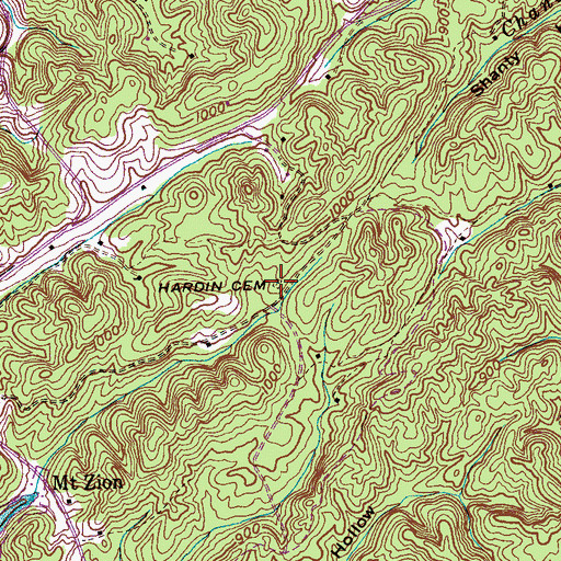 Topographic Map of Hardin Cemetery, TN