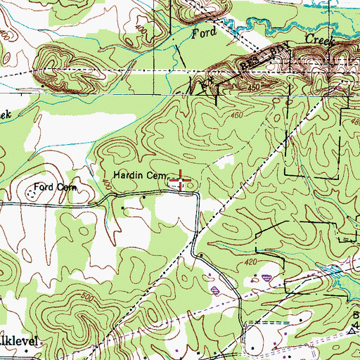 Topographic Map of Hardin Cemetery, TN