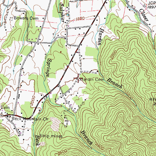 Topographic Map of Hardin Cemetery, TN