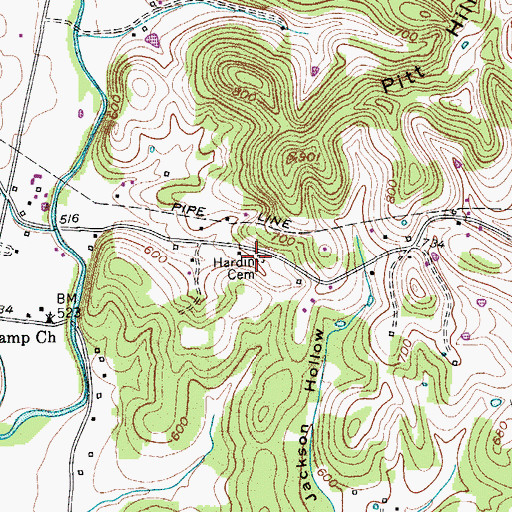 Topographic Map of Hardin Cemetery, TN