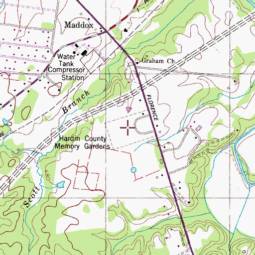 Topographic Map of Hardin County Memory Gardens, TN
