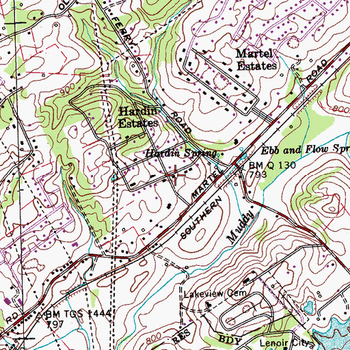 Topographic Map of Hardin Estates, TN