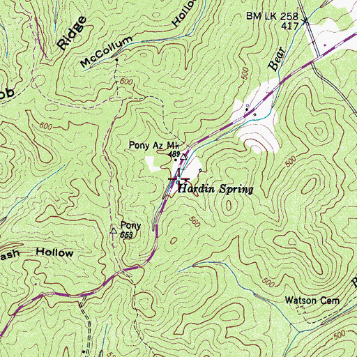 Topographic Map of Hardin Spring, TN