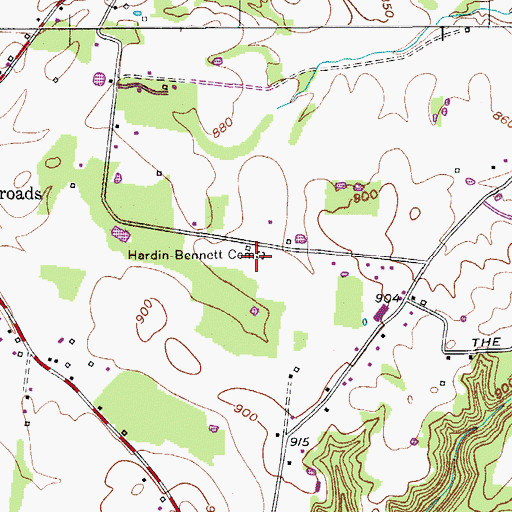 Topographic Map of Hardin-Bennett Cemetery, TN
