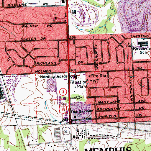 Topographic Map of Harding Academy, TN