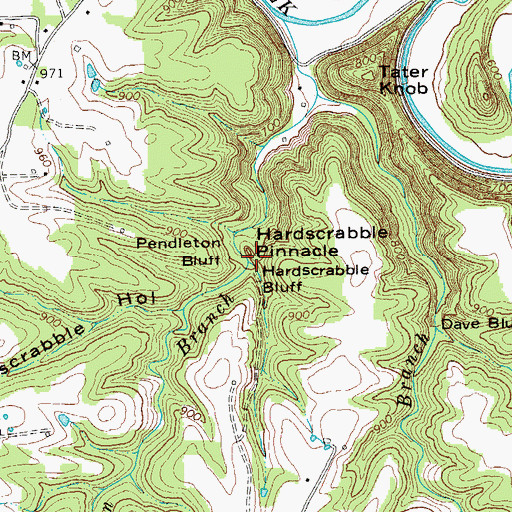 Topographic Map of Hardscrabble Pinnacle, TN